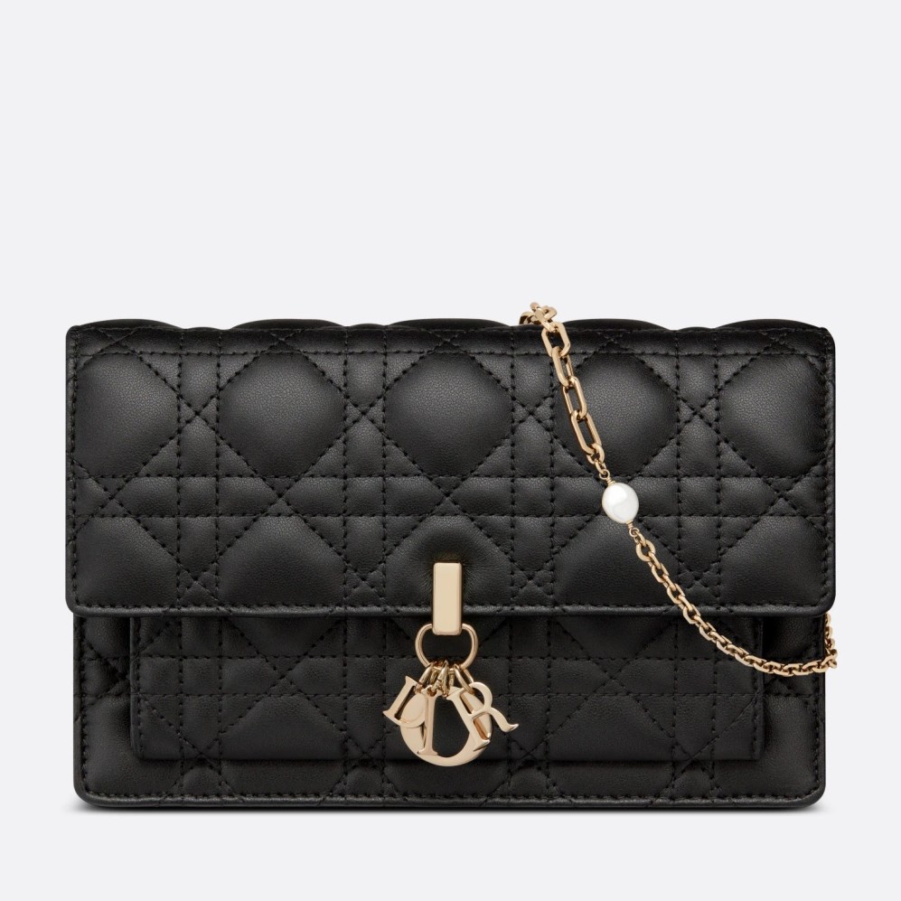 Dior Lady Dior Chain Pouch In Black Cannage Lambskin