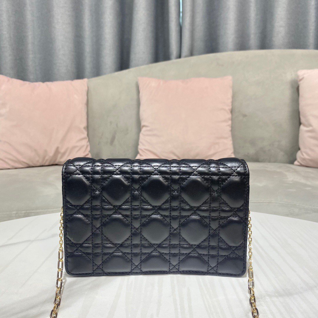 Dior Lady Dior Chain Pouch In Black Cannage Lambskin