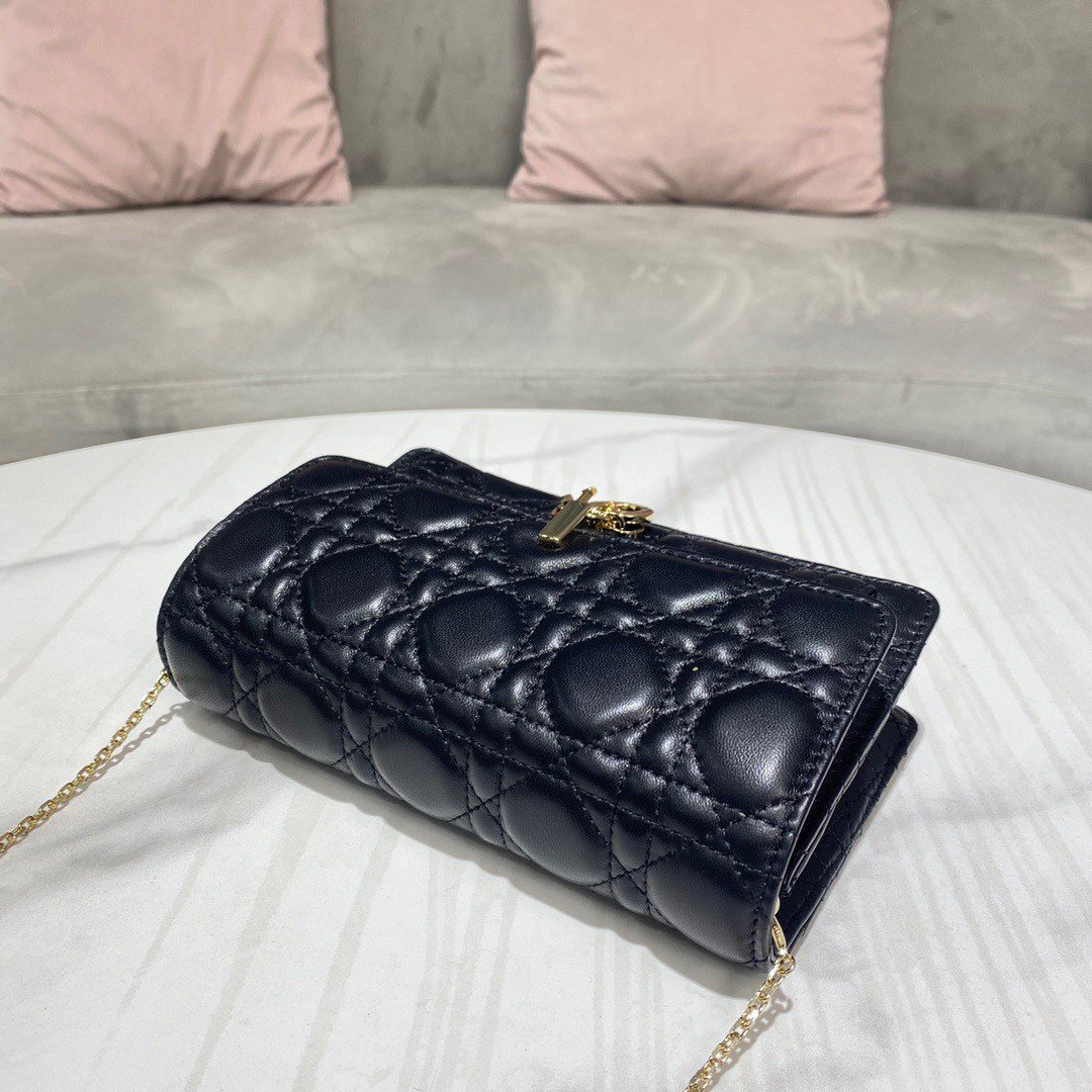 Dior Lady Dior Chain Pouch In Black Cannage Lambskin