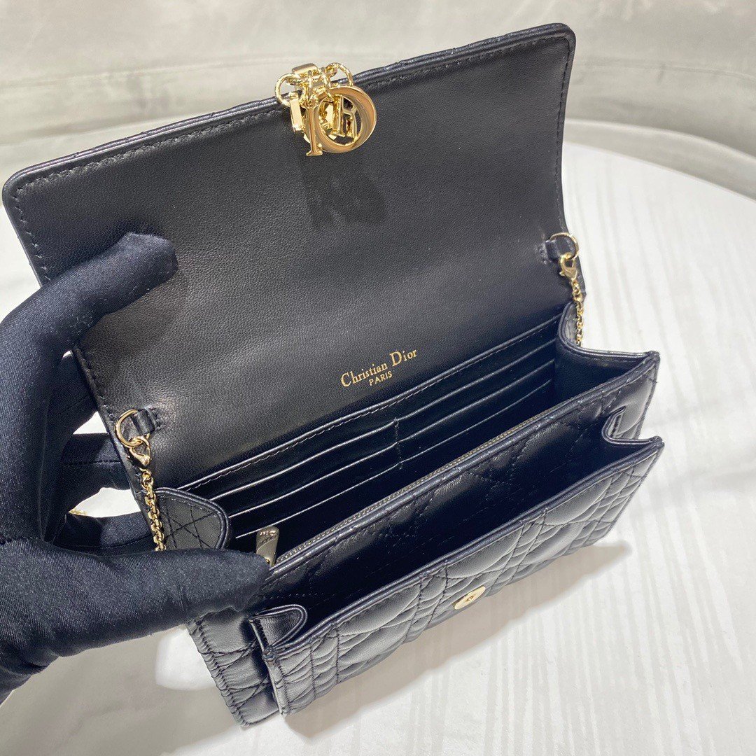 Dior Lady Dior Chain Pouch In Black Cannage Lambskin