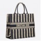 Dior Large Book Tote Bag In Blue Stripes Embroidery