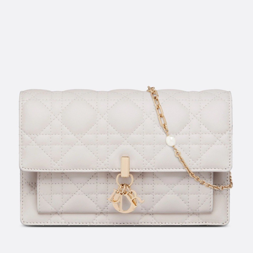 Dior Lady Dior Chain Pouch In White Cannage Lambskin