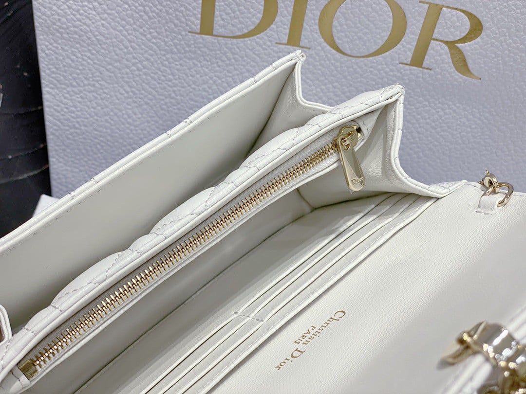 Dior Lady Dior Chain Pouch In White Cannage Lambskin