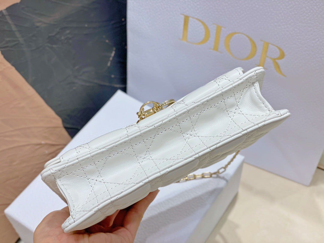 Dior Lady Dior Chain Pouch In White Cannage Lambskin