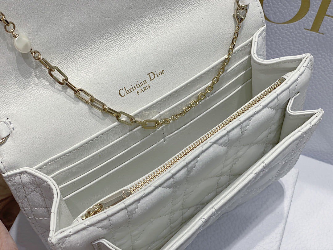 Dior Lady Dior Chain Pouch In White Cannage Lambskin