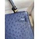 Hermes Kelly Sellier 28 Handmade Bag In Blue Iris Ostrich Leather