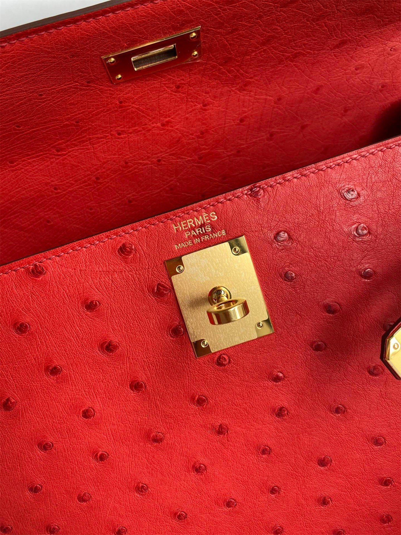 Hermes Kelly Sellier 28 Handmade Bag In Red Ostrich Leather