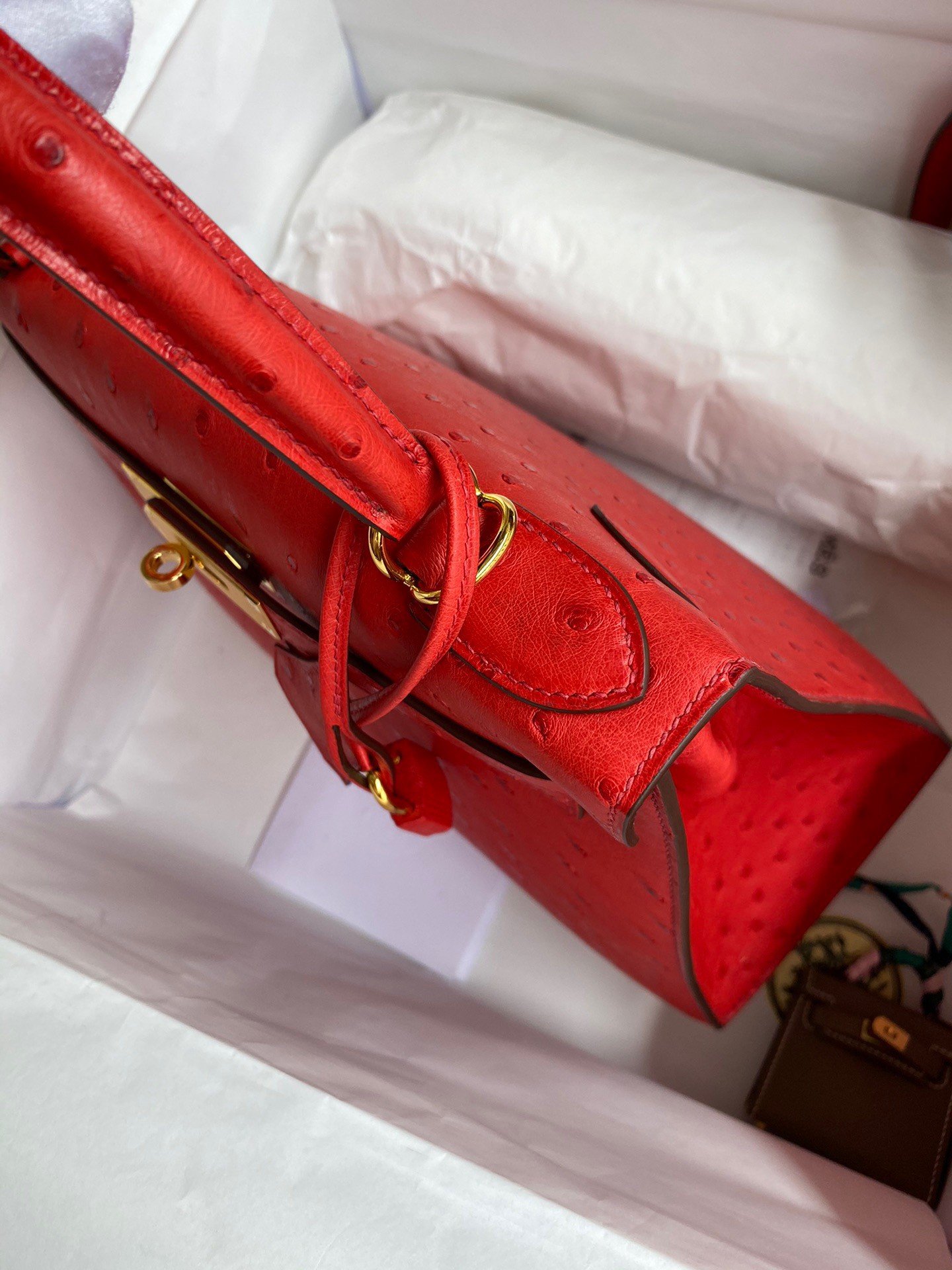 Hermes Kelly Sellier 28 Handmade Bag In Red Ostrich Leather