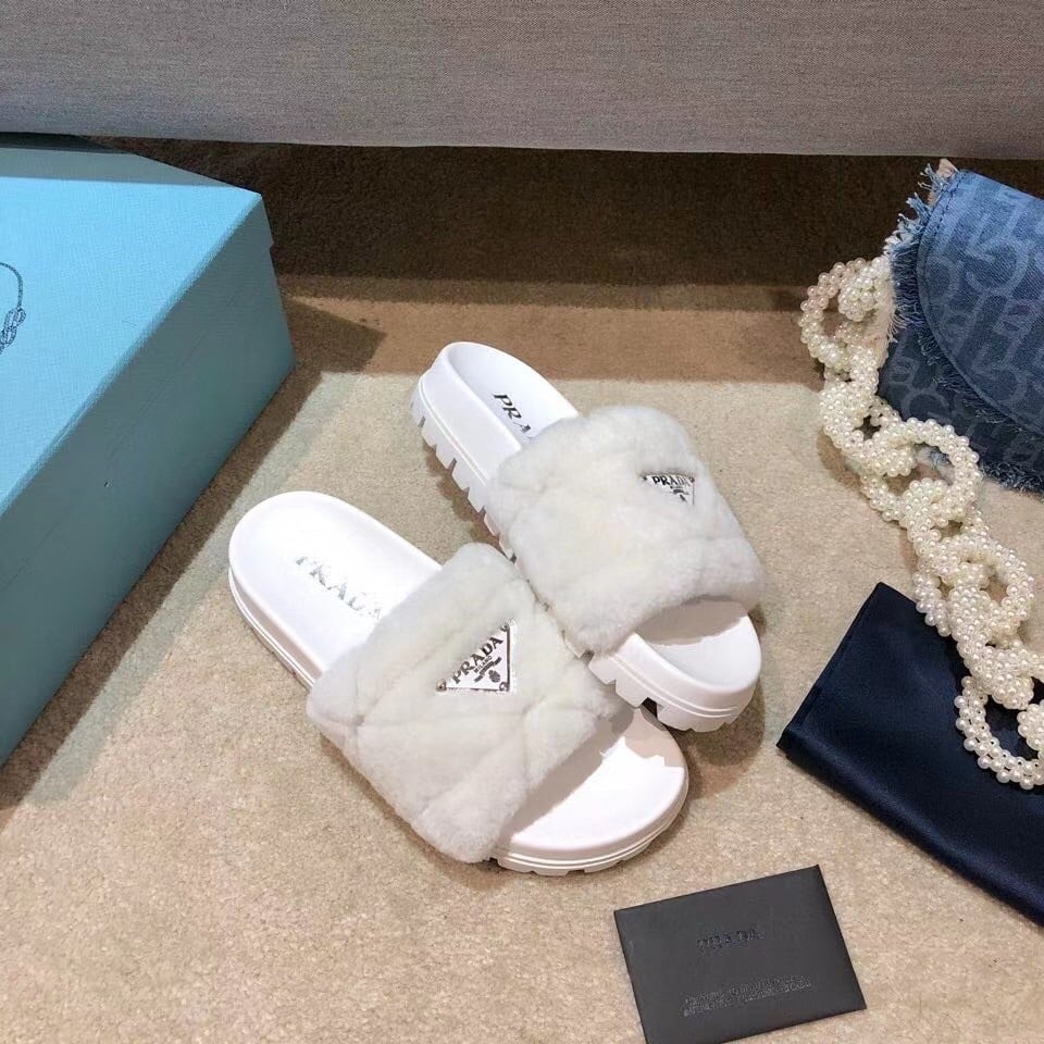 Prada Women's Slides In White Shearling