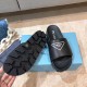 Prada Black Leather Slides with Printed Triangle Logo