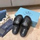 Prada Black Leather Slides with Printed Triangle Logo