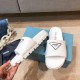 Prada White Leather Slides with Printed Triangle Logo