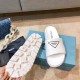 Prada White Leather Slides with Printed Triangle Logo