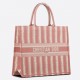 Dior Large Book Tote Bag In Pink Stripes Embroidery