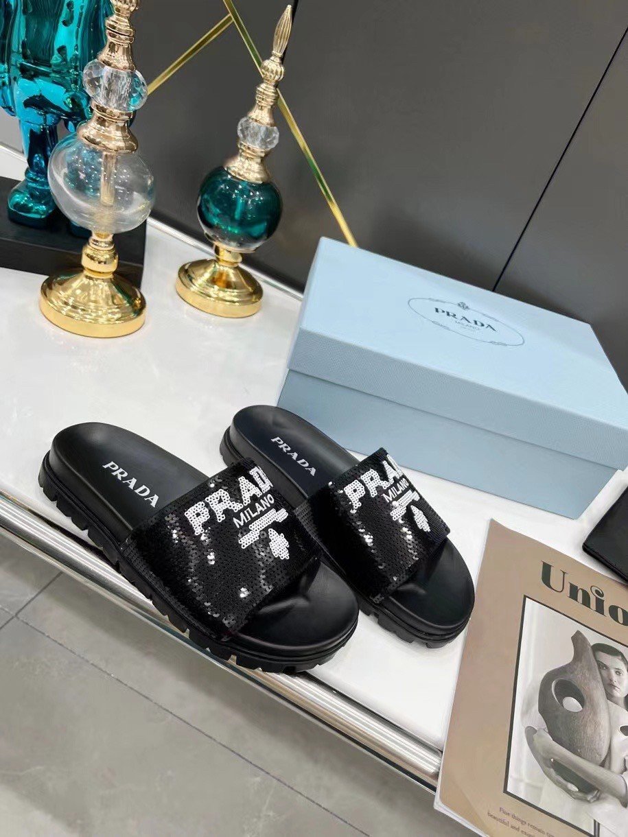 Prada Women's Slides Embroidered With Sequins