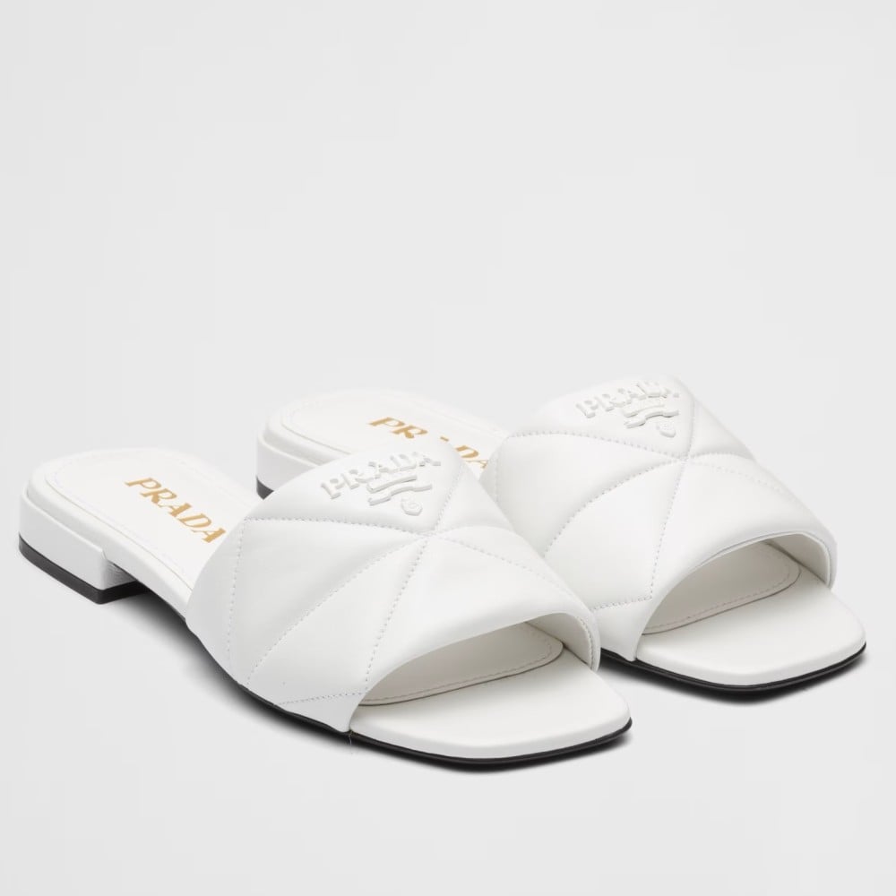 Prada Women's Slides Sandals In White Nappa Leather