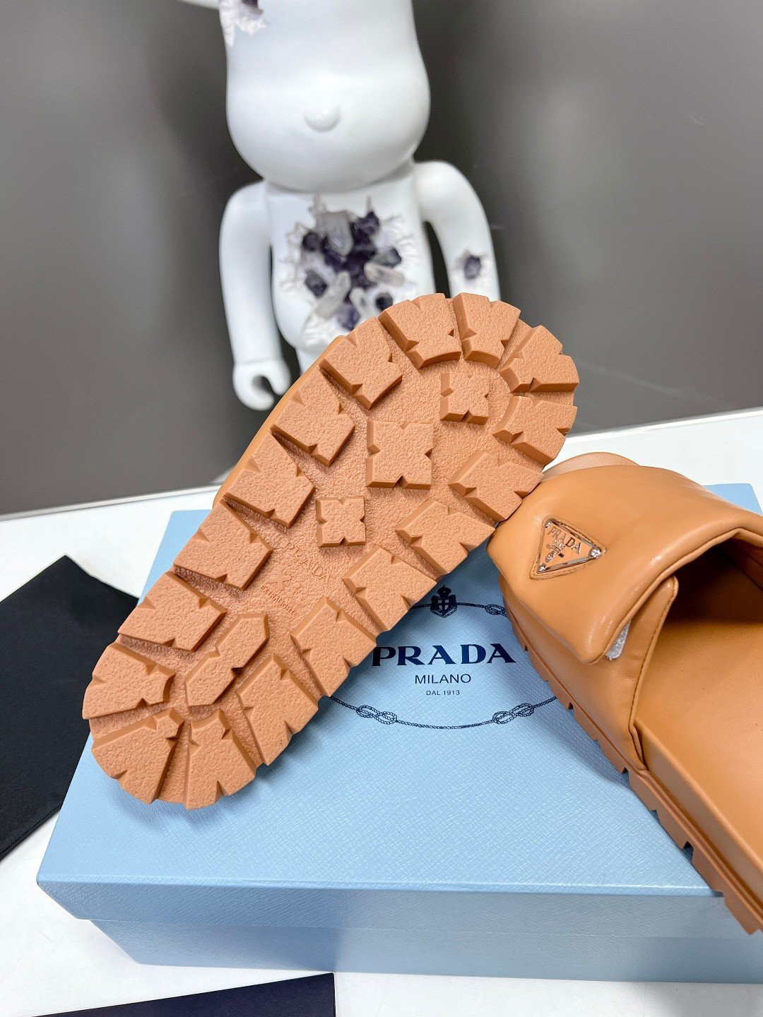 Prada Slides In Brown Soft Padded Nappa Leather