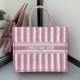 Dior Large Book Tote Bag In Pink Stripes Embroidery