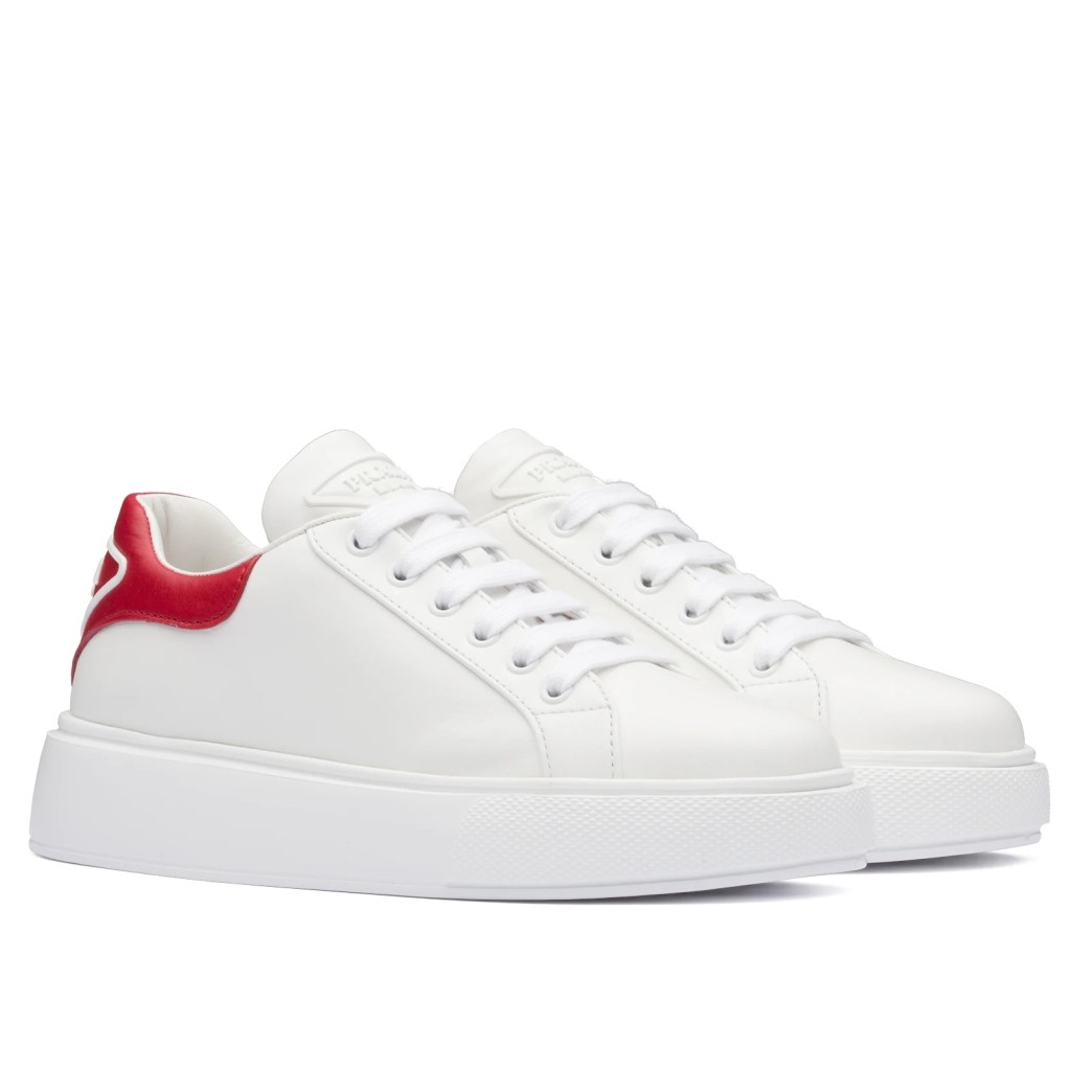 Prada Women's Macro Sneakers In White and Red Leather