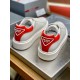 Prada Women's Macro Sneakers In White and Red Leather