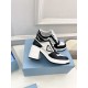 Prada Downtown High-heeled Sneakers in Black and White Leather