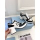 Prada Downtown High-heeled Sneakers in Black and White Leather