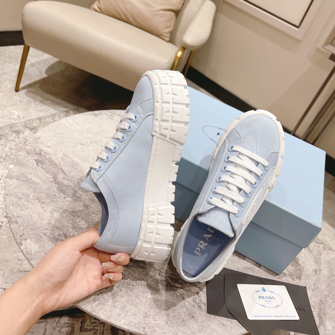 Prada Double Wheel Sneakers In Blue Nylon Gabardine