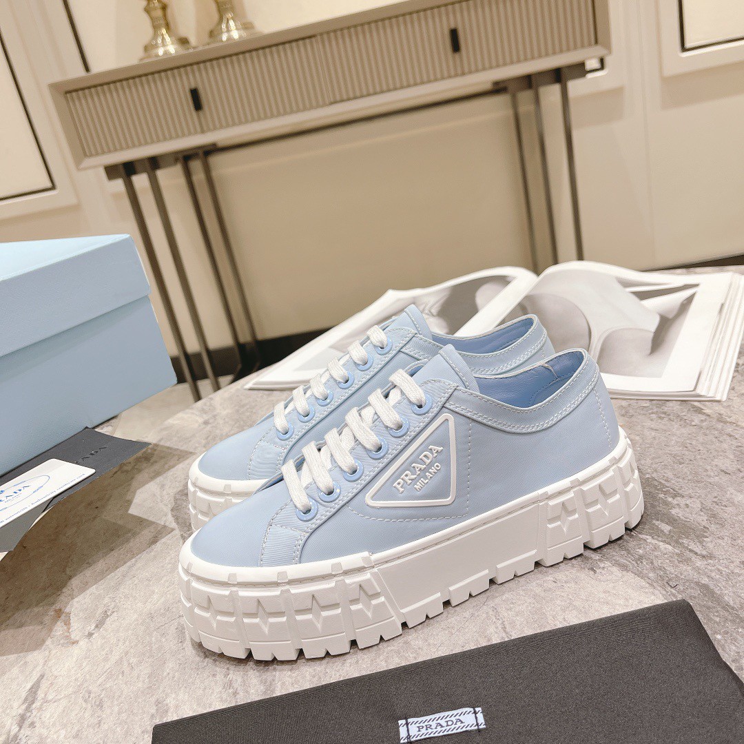 Prada Double Wheel Sneakers In Blue Nylon Gabardine