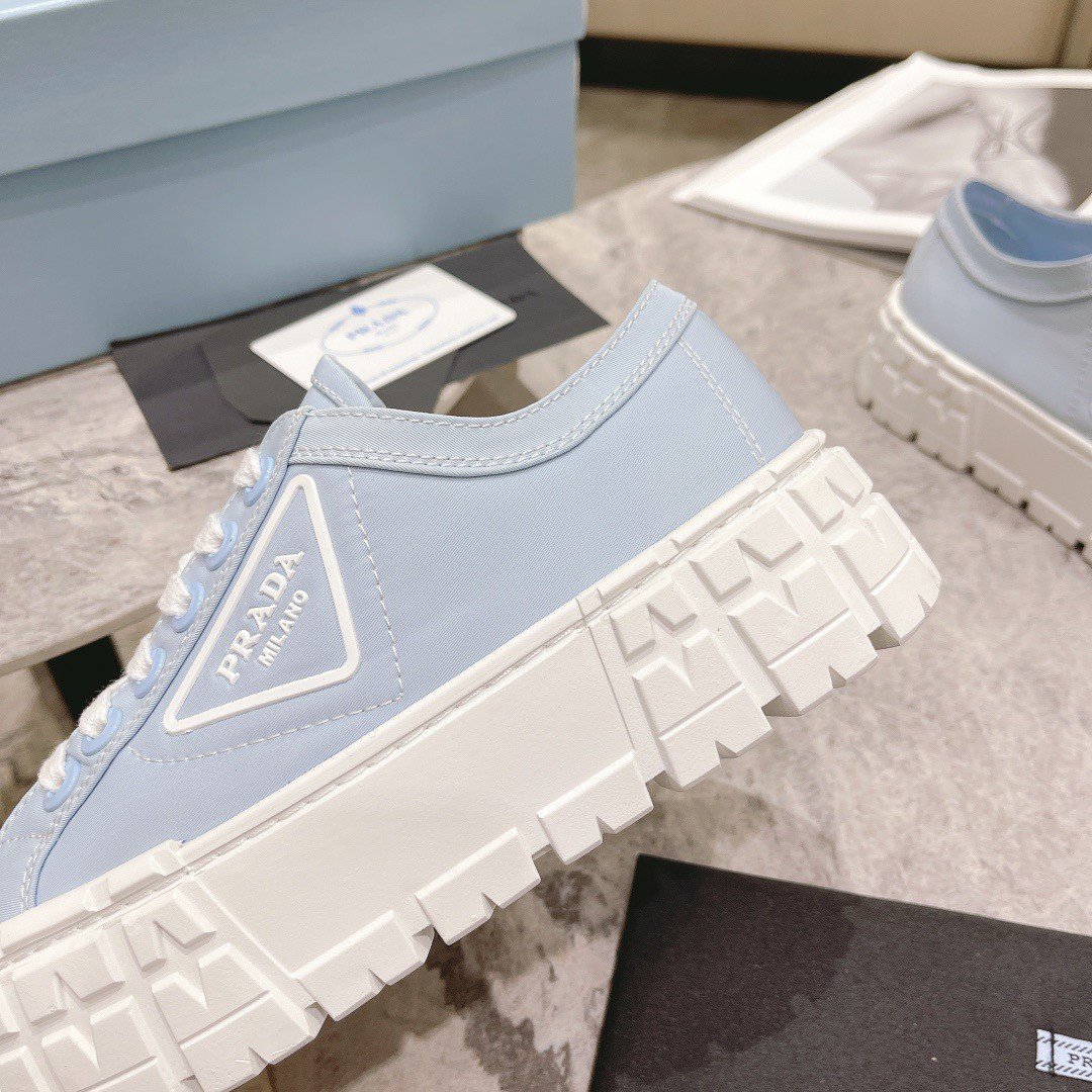 Prada Double Wheel Sneakers In Blue Nylon Gabardine