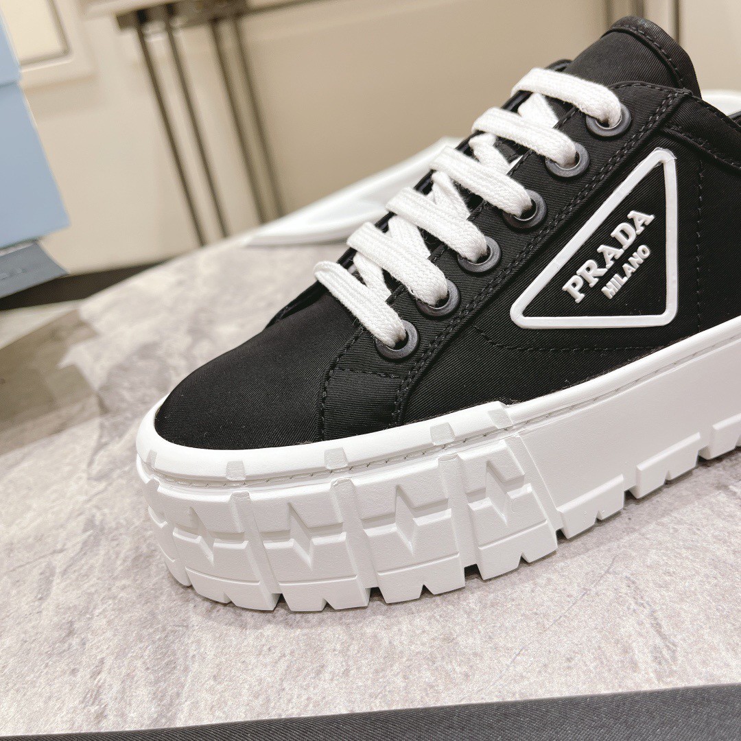 Prada Double Wheel Sneakers In Black Nylon Gabardine