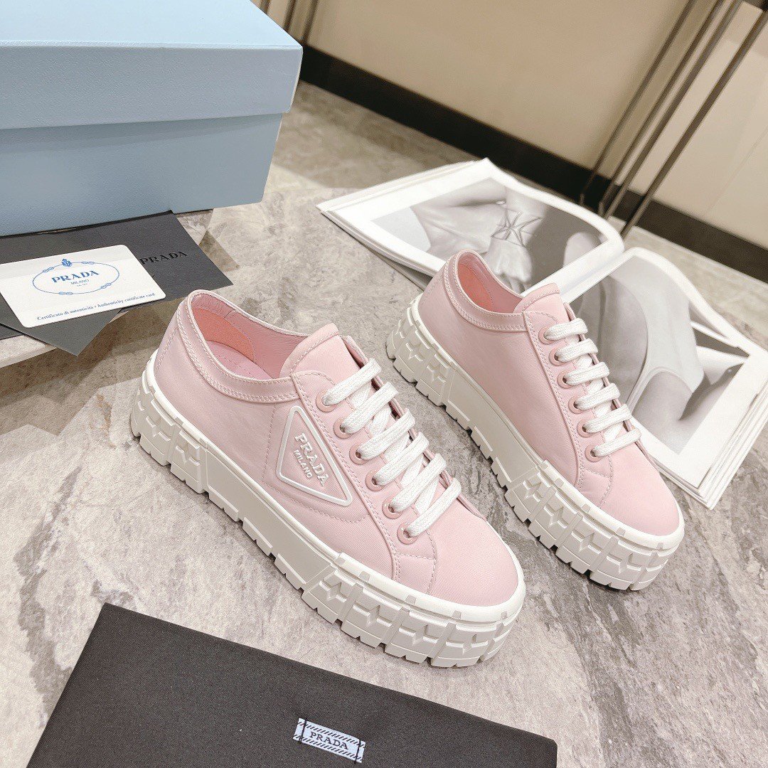 Prada Double Wheel Sneakers In Pink Nylon Gabardine