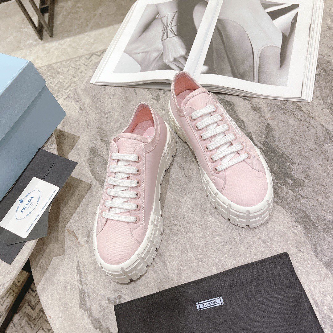 Prada Double Wheel Sneakers In Pink Nylon Gabardine