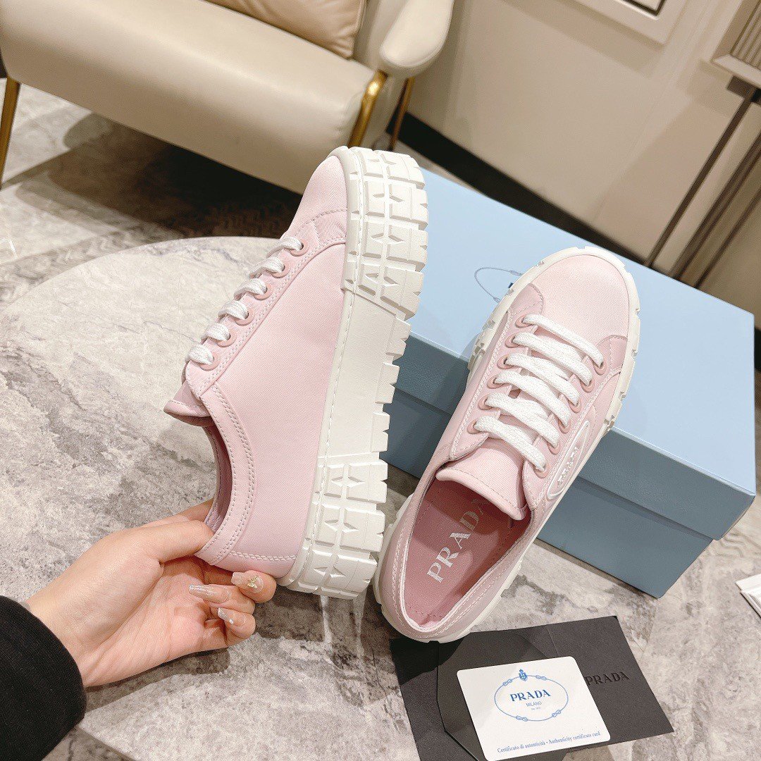 Prada Double Wheel Sneakers In Pink Nylon Gabardine