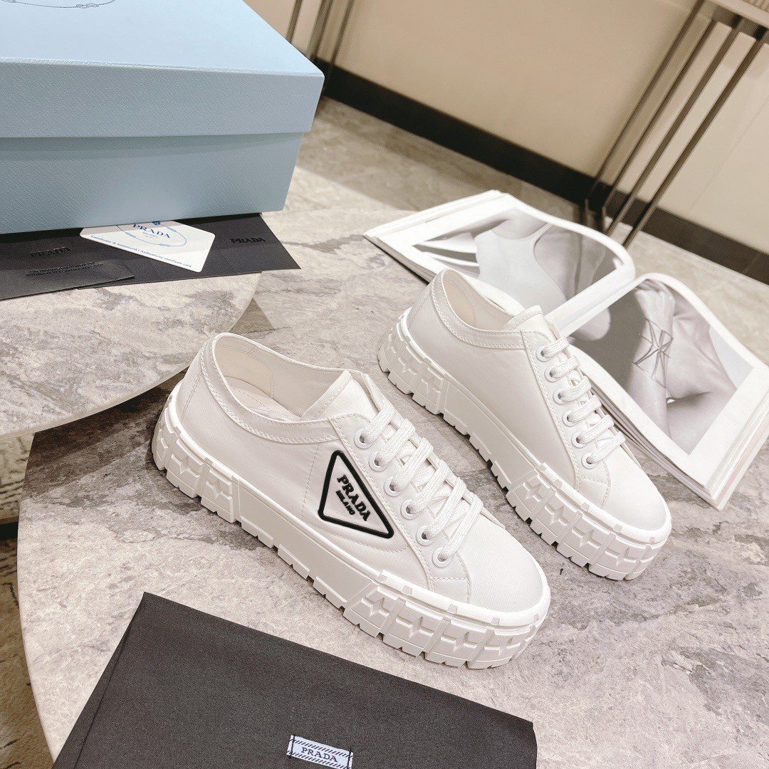 Prada Double Wheel Sneakers In White Nylon Gabardine