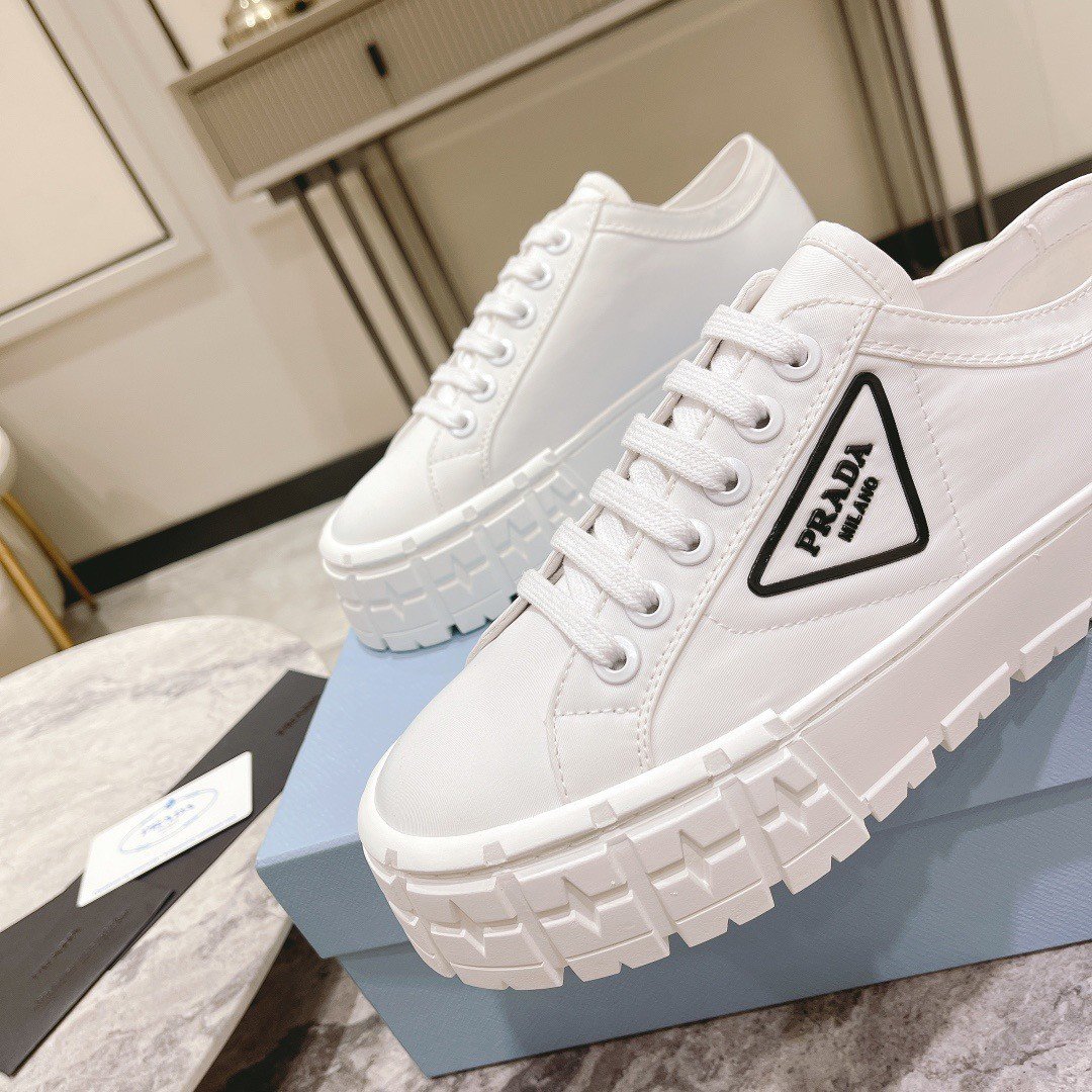 Prada Double Wheel Sneakers In White Nylon Gabardine