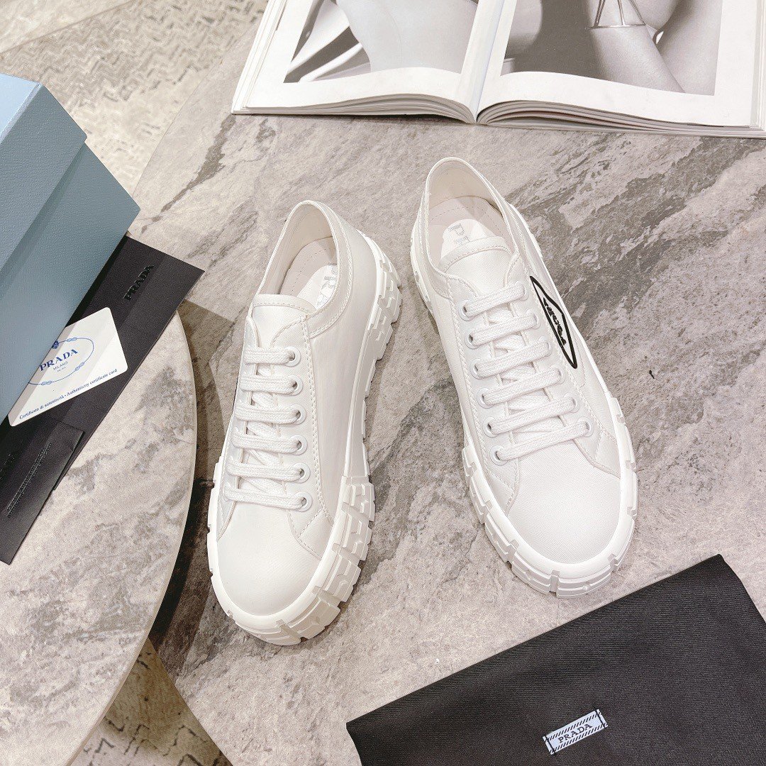 Prada Double Wheel Sneakers In White Nylon Gabardine