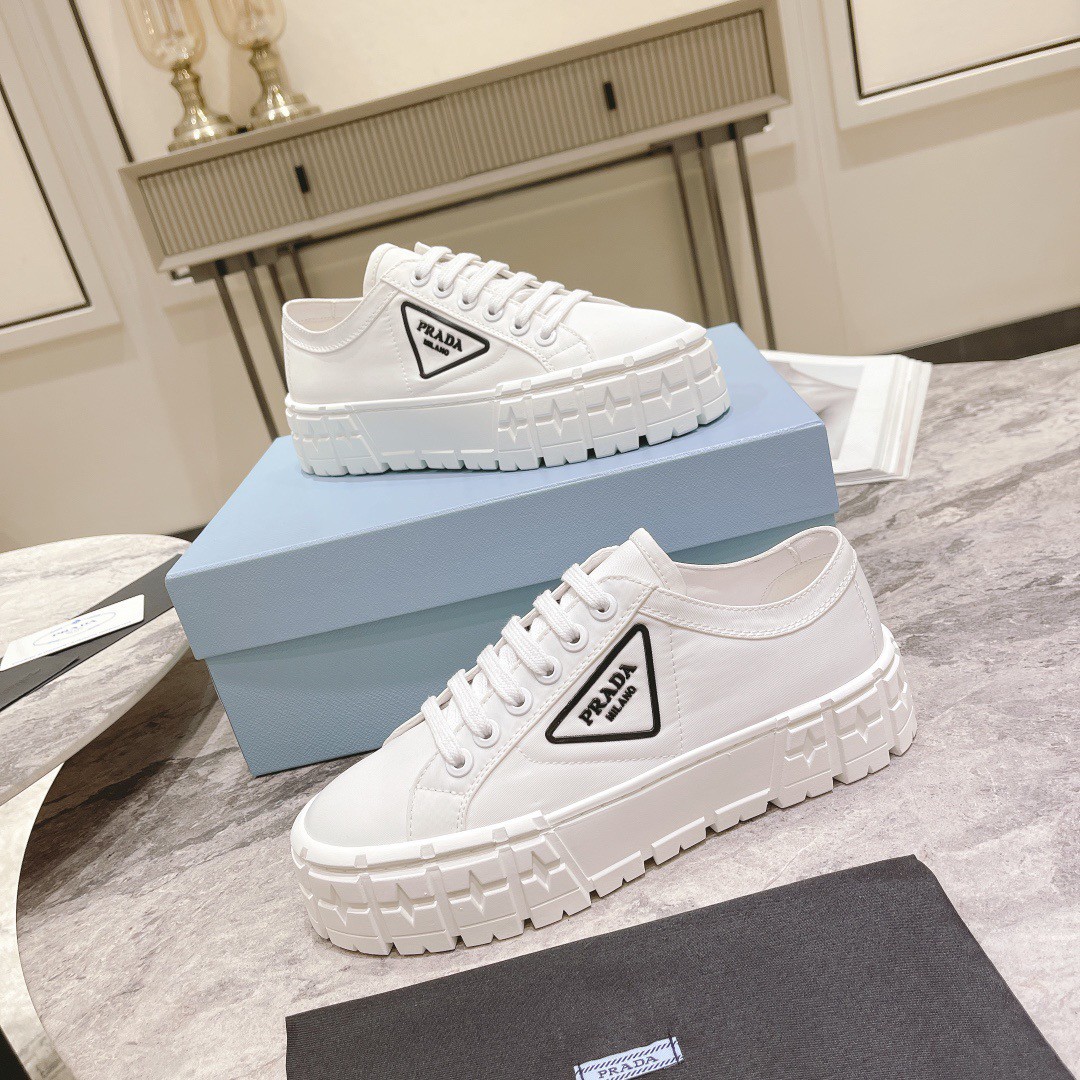 Prada Double Wheel Sneakers In White Nylon Gabardine