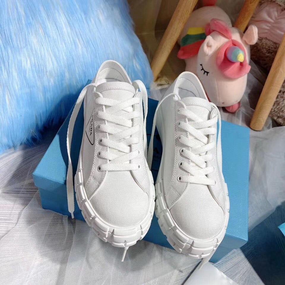 Prada Women's Low-top Sneakers In White Gabardine Fabric