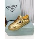 Prada Women's Downtown Sneakers In Gold Metallic Leather