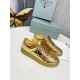 Prada Women's Downtown Sneakers In Gold Metallic Leather