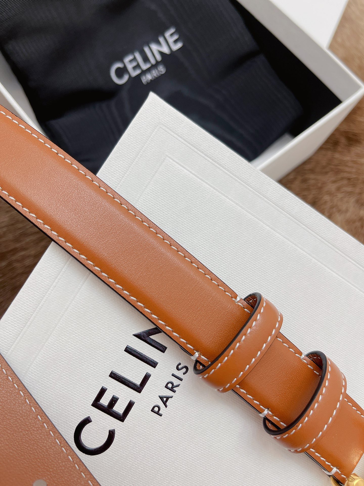 Celine Medium Triomphe Belt 25MM in Brown Calfskin