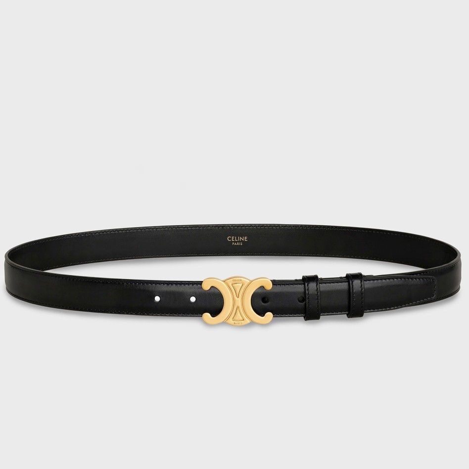 Celine Medium Triomphe Belt 25MM in Black Calfskin