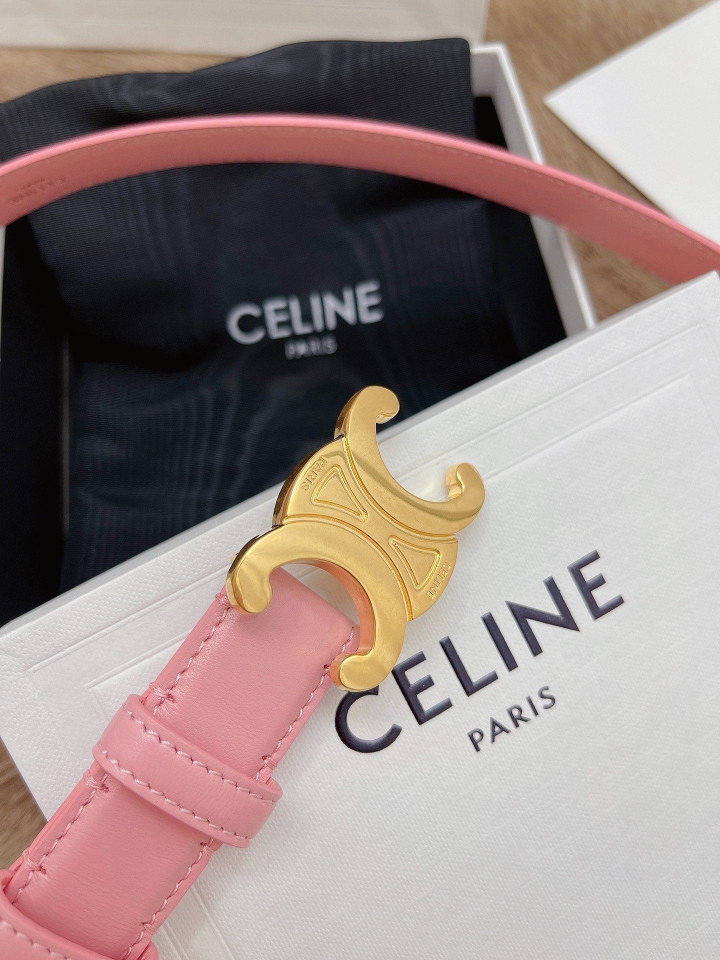 Celine Medium Triomphe Belt 25MM in Pink Calfskin