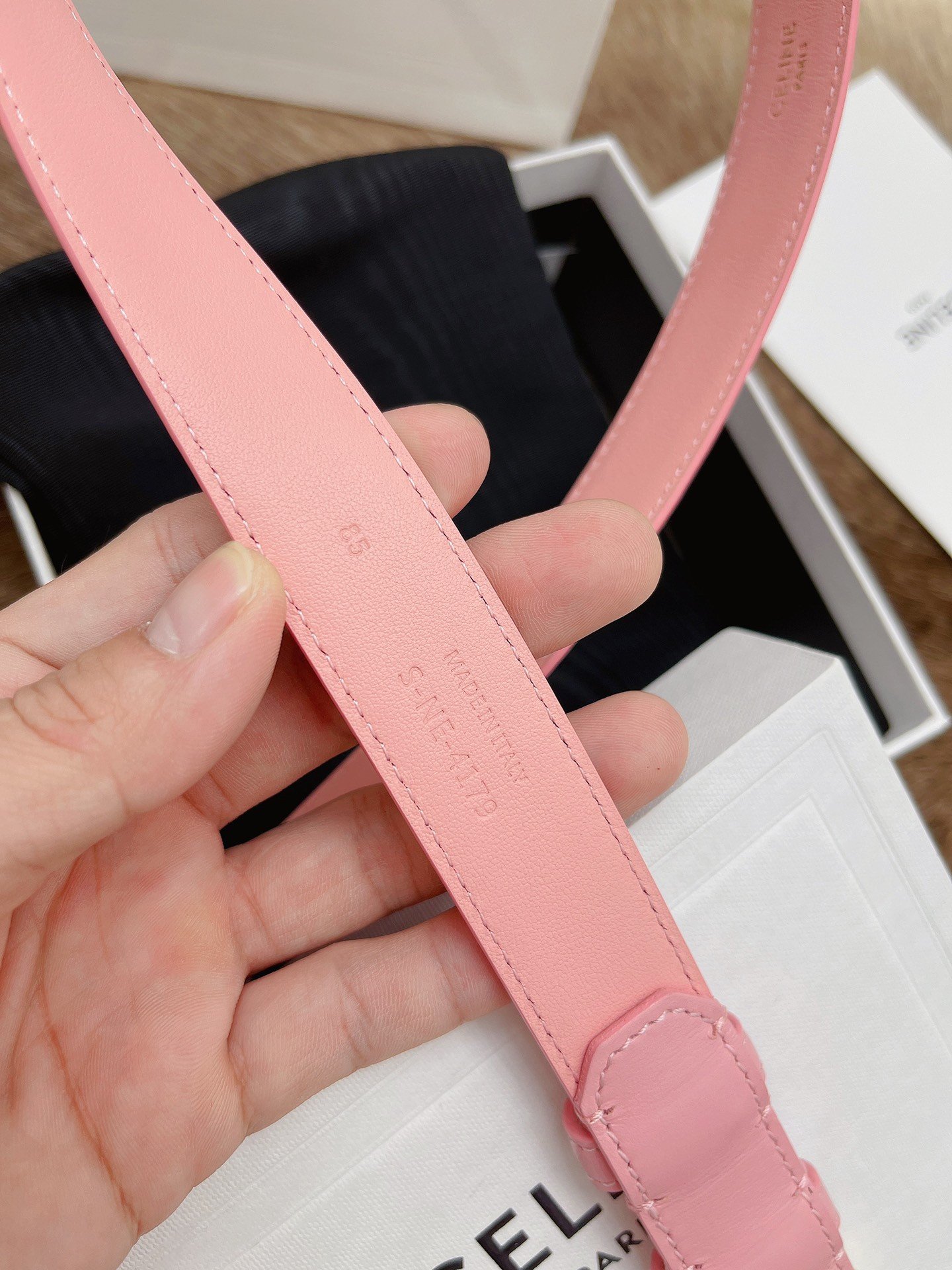 Celine Medium Triomphe Belt 25MM in Pink Calfskin