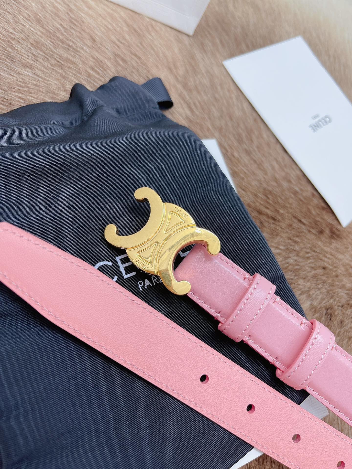 Celine Medium Triomphe Belt 25MM in Pink Calfskin