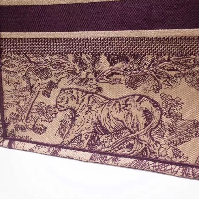 Dior Large Book Tote Bag In Bordeaux Toile de Jouy Embroidery