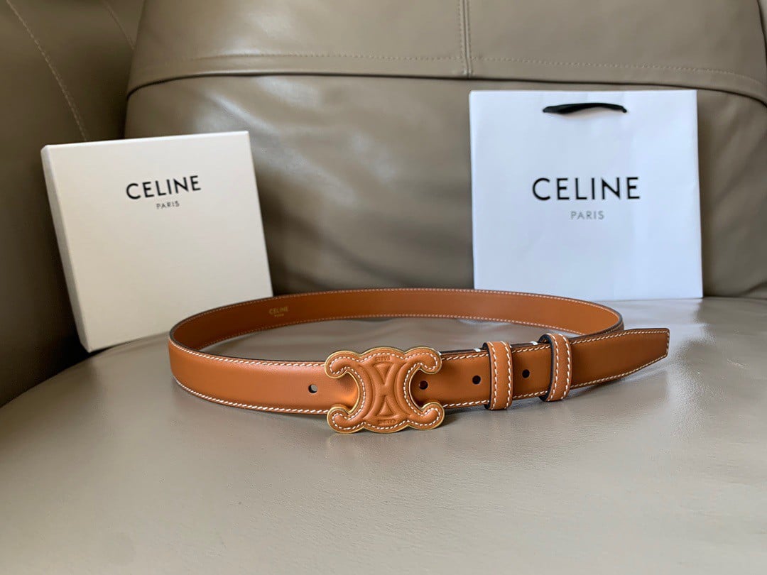 Celine Medium Cuir Triomphe Belt 25MM in Brown Calfskin