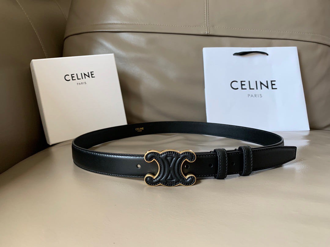 Celine Medium Cuir Triomphe Belt 25MM in Black Calfskin