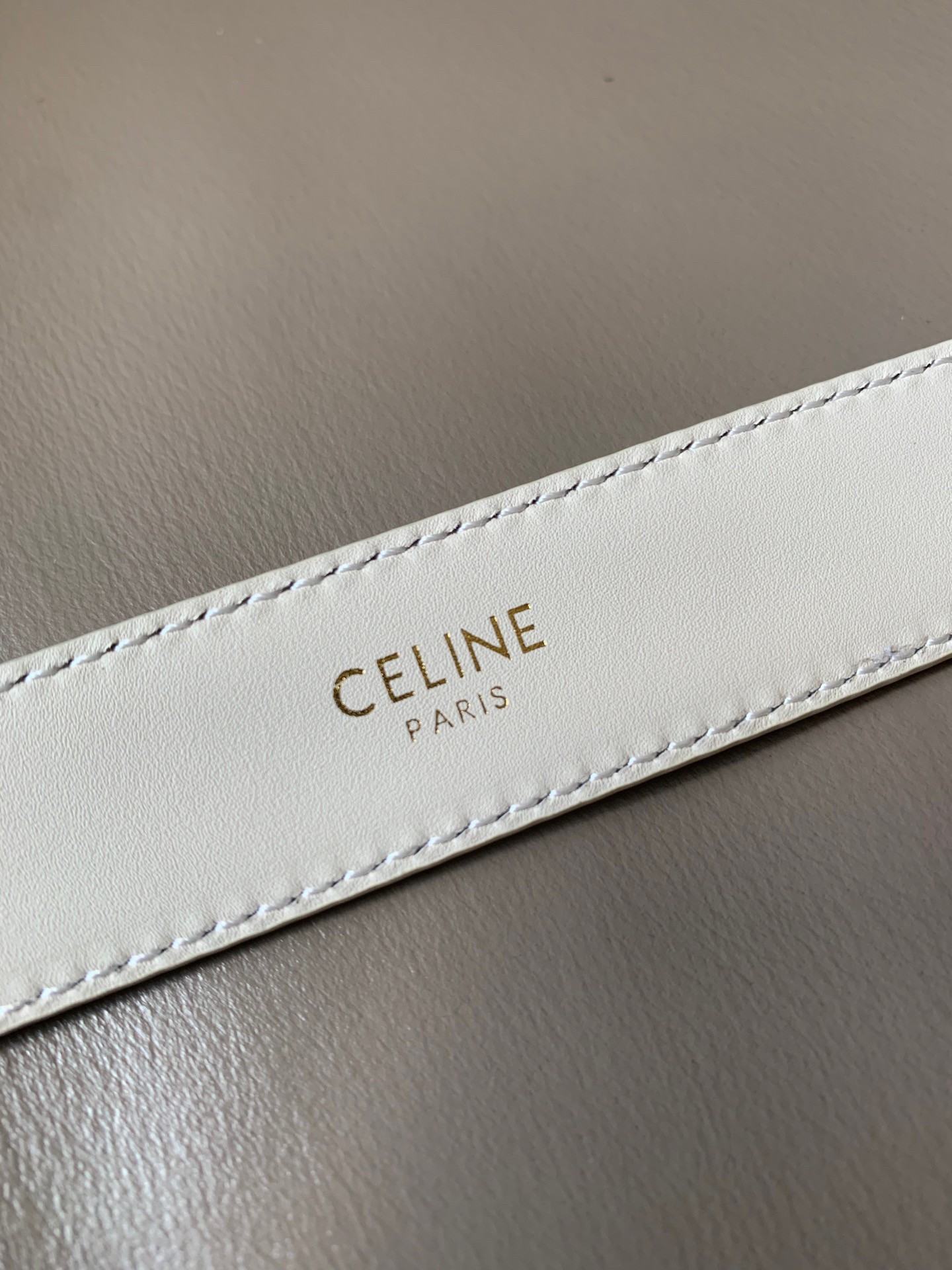 Celine Medium Cuir Triomphe Belt 25MM in White Calfskin