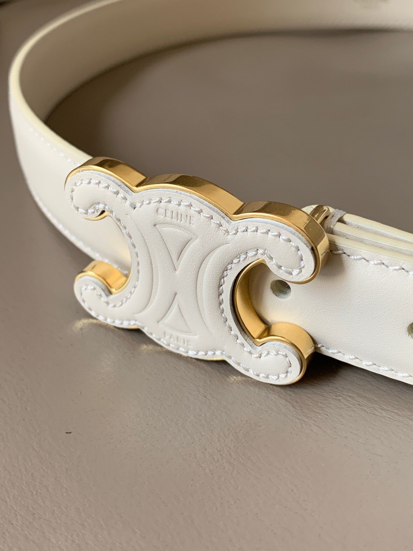 Celine Medium Cuir Triomphe Belt 25MM in White Calfskin